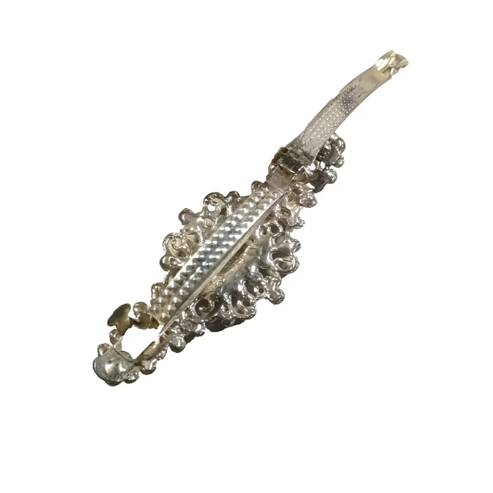 Light Blue Rhinestone Silver Tone Hair Barrette Tension Clip Elegant Feminine